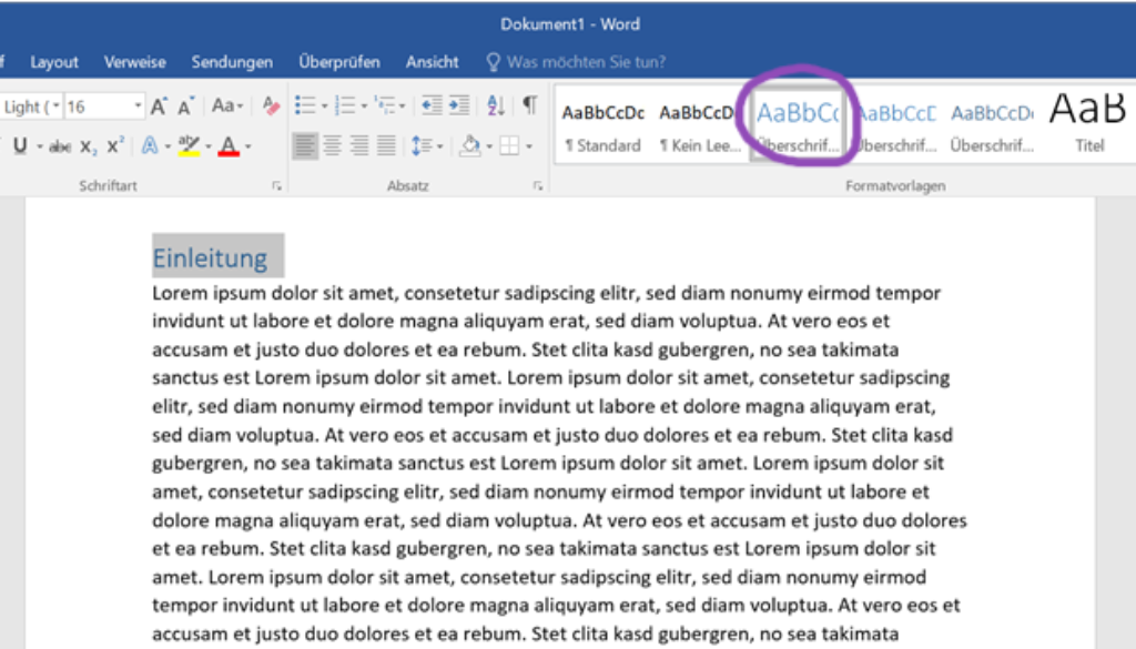 Automatisches Inhaltsverzeichnis: Überschriften definieren und Formatvorlagen erstellen